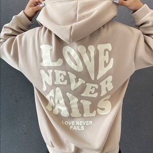 Oversized Love Never Fails Tan Hoodie Sweatshirt